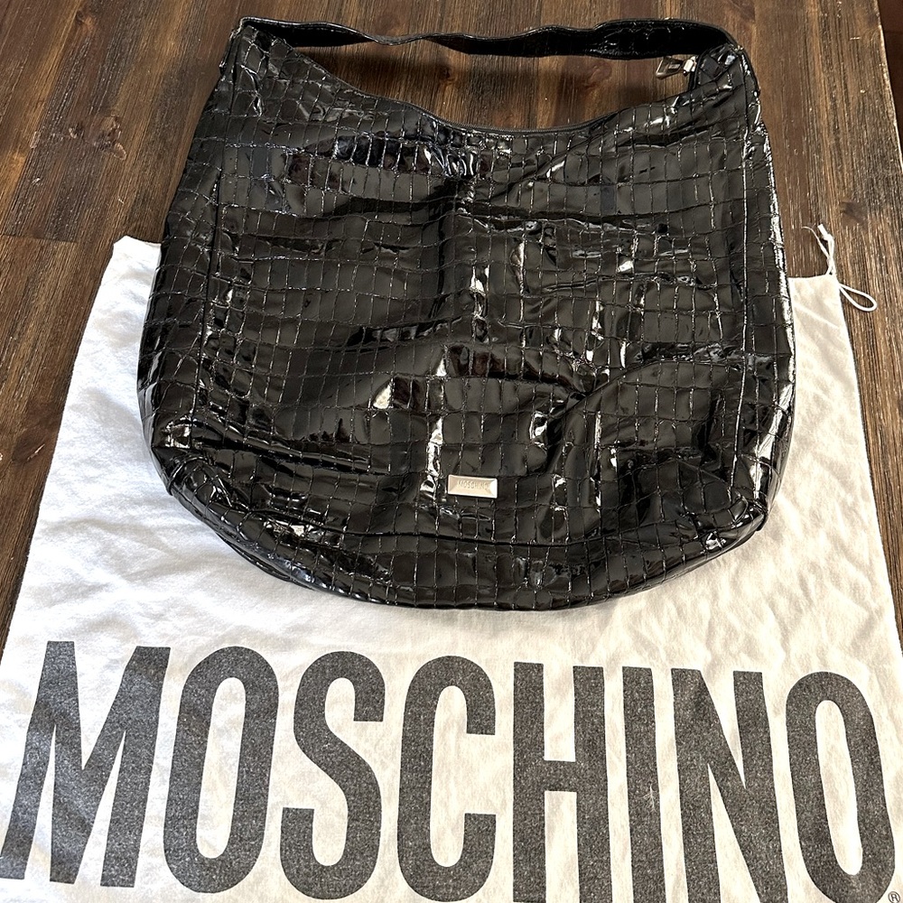 Vintage Moschino Black Patent Leather Hobo Bag (large)